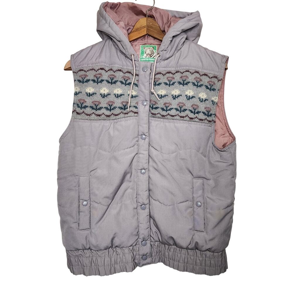 Vintage 80's Puffer Purple Flower Vest Size Medium